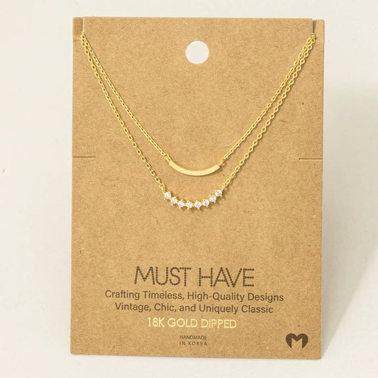 Layered Rhinestone Curved Bar Necklace: G