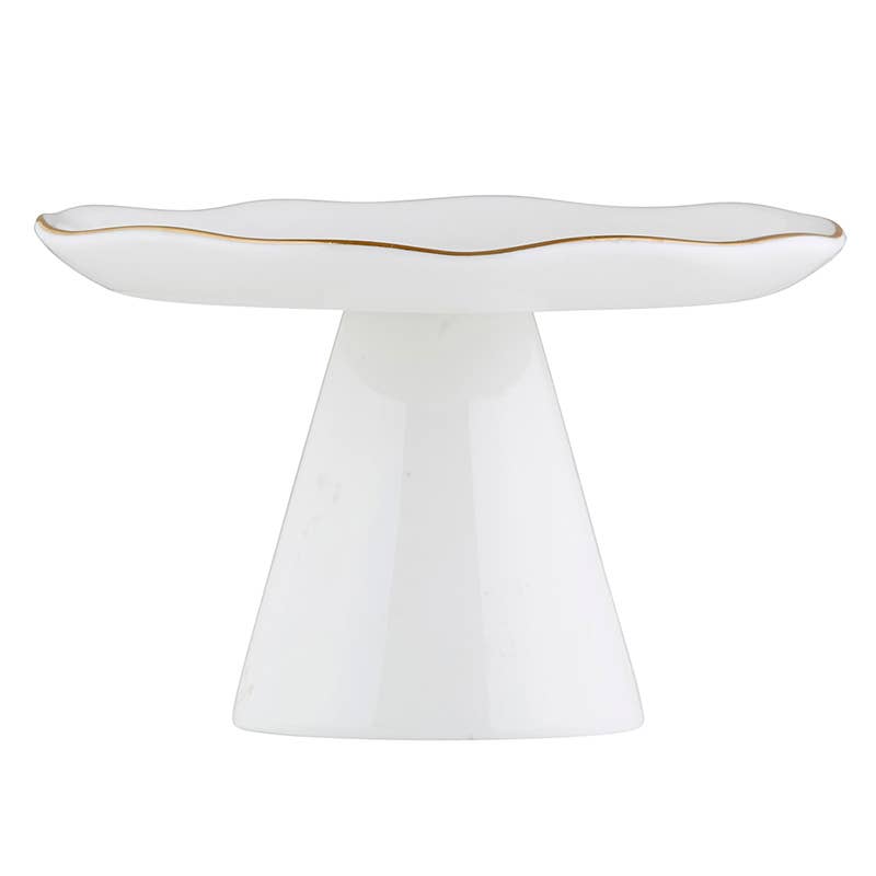 White Pedestal Tray with Gold-Small