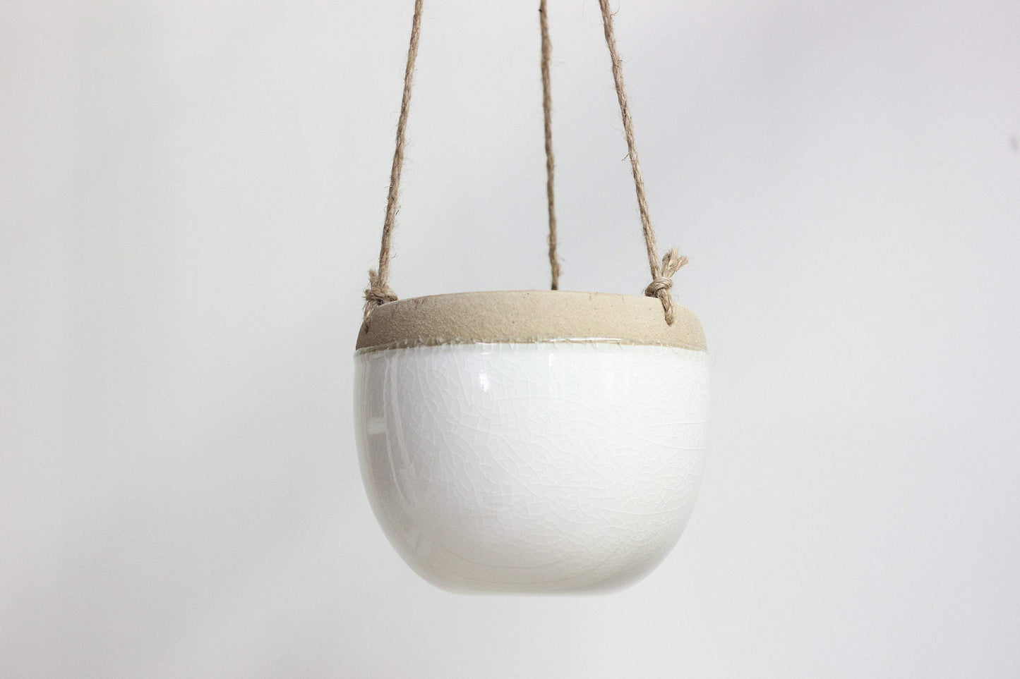 Ceramic Hanging Planter Pot White and Beige: 5"