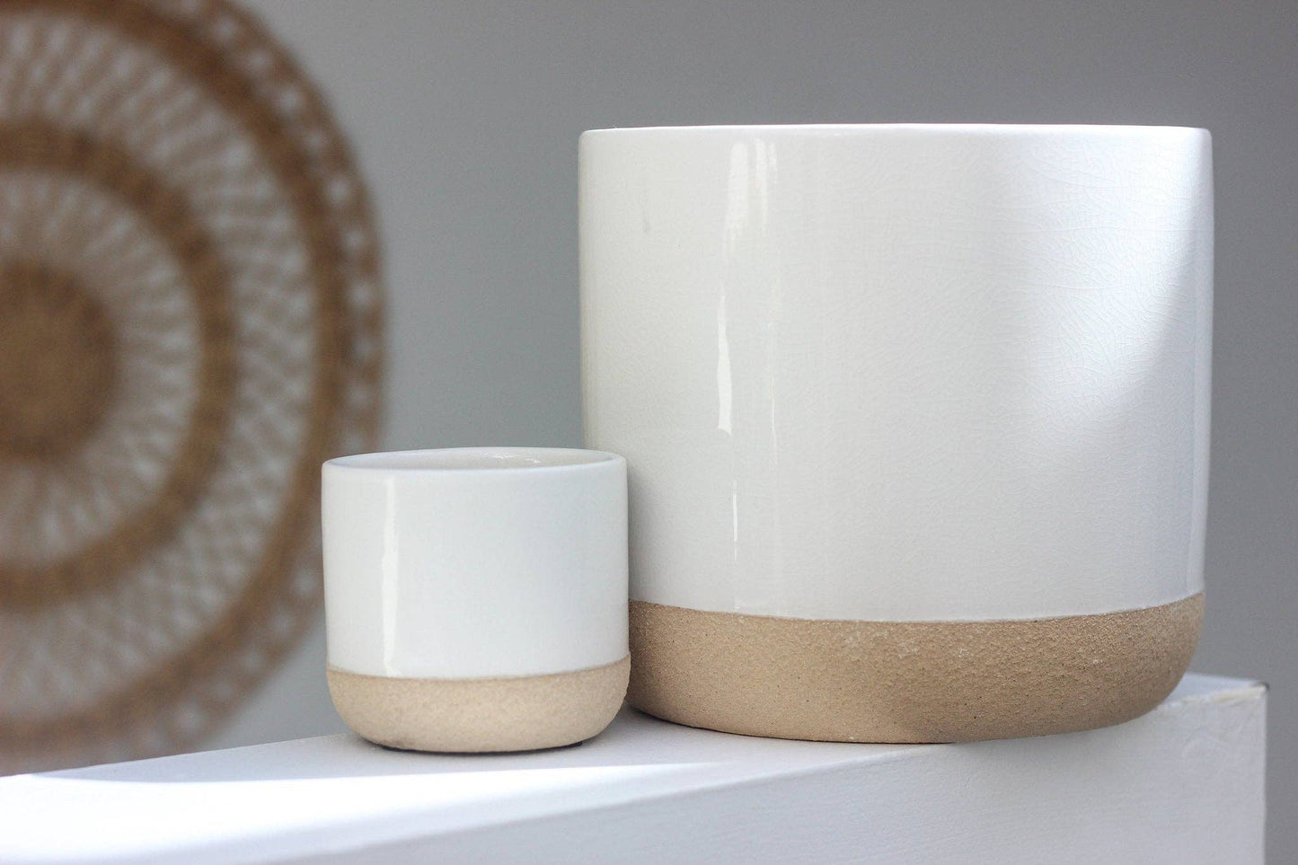 Small Ceramic Planter Pot White on Beige: 5"