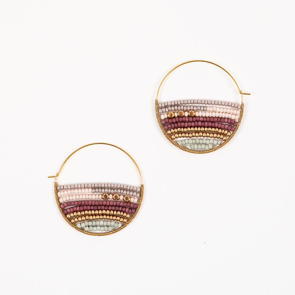 Layered Stripes Bead Hoop Earrings: Eucalyptus Bark