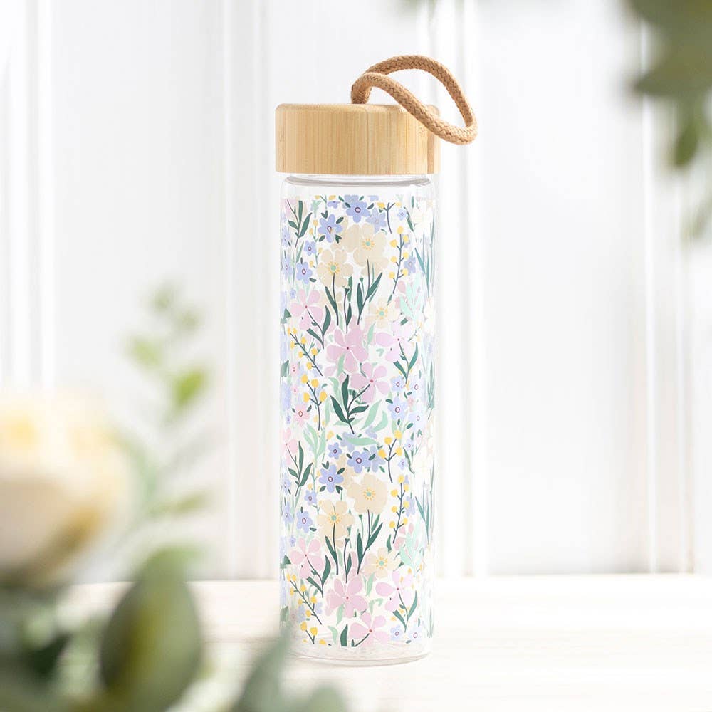 Floral Glass Water Bottle