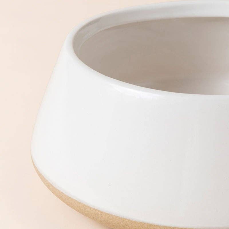 Low Ceramic Planter-White with Terracotta