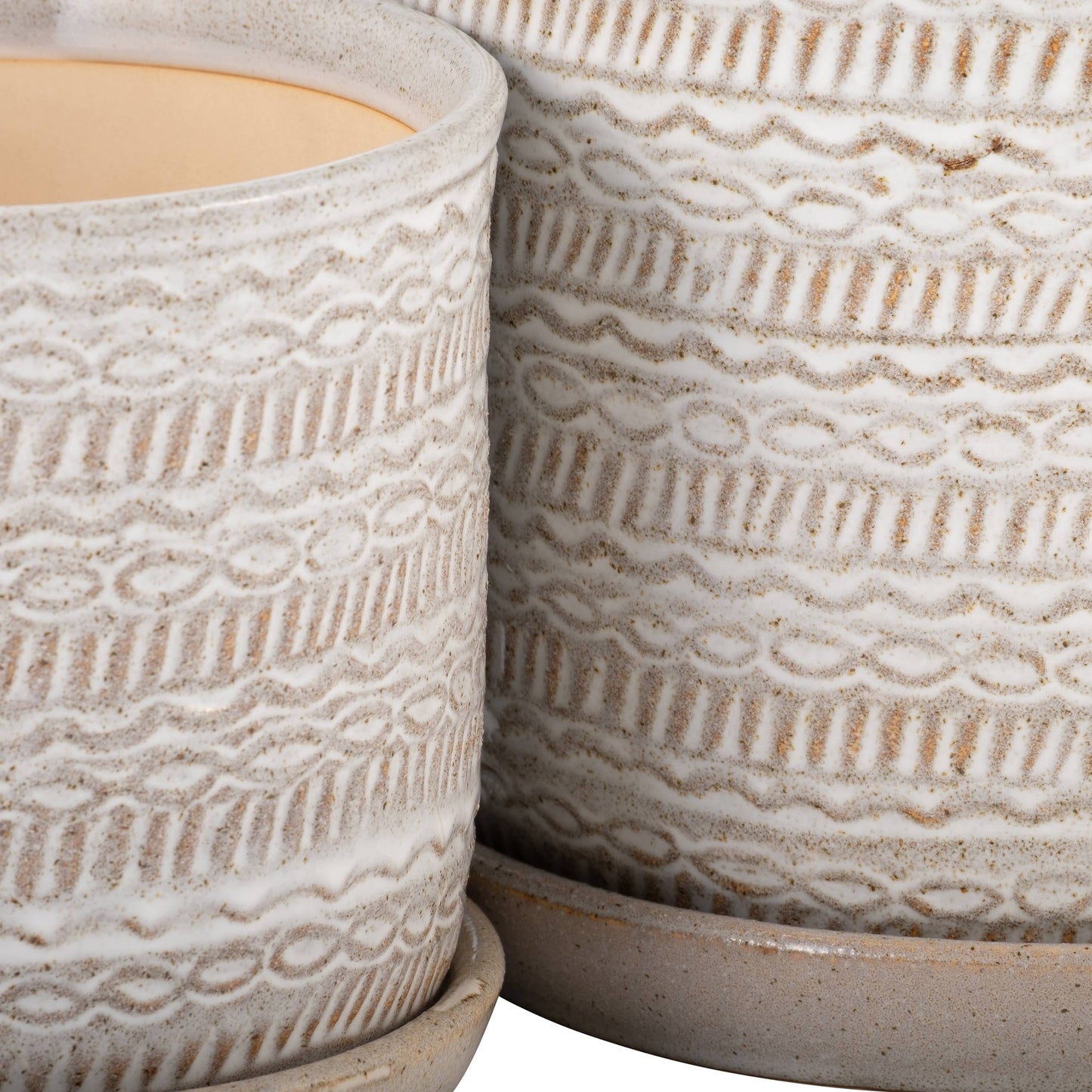 Ivory Ceramic Pot with Tribal Pattern