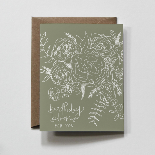 Birthday Blooms Greeting Card Green