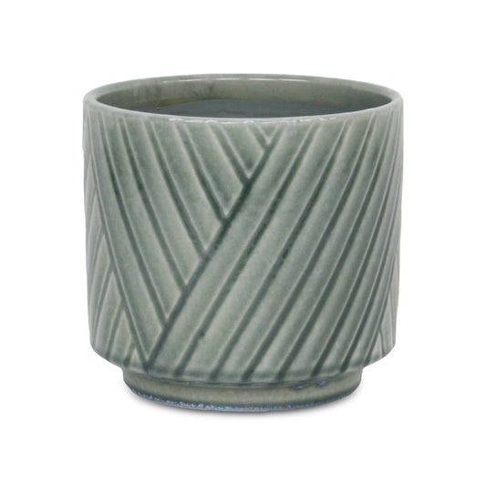Parlora Crossed Diagonal Pattern Sage Ceramic Pot-7"