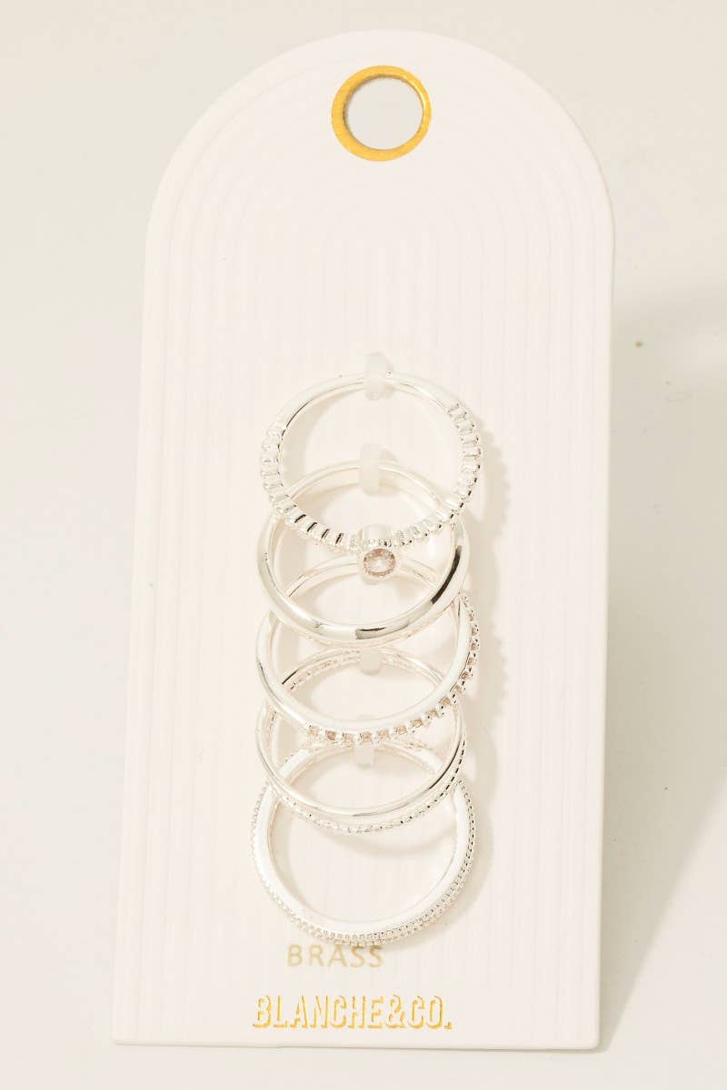 5Pc Mixed Cz Pave Band Rings Set: SCL