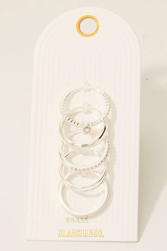 5Pc Mixed Cz Pave Band Rings Set: SCL