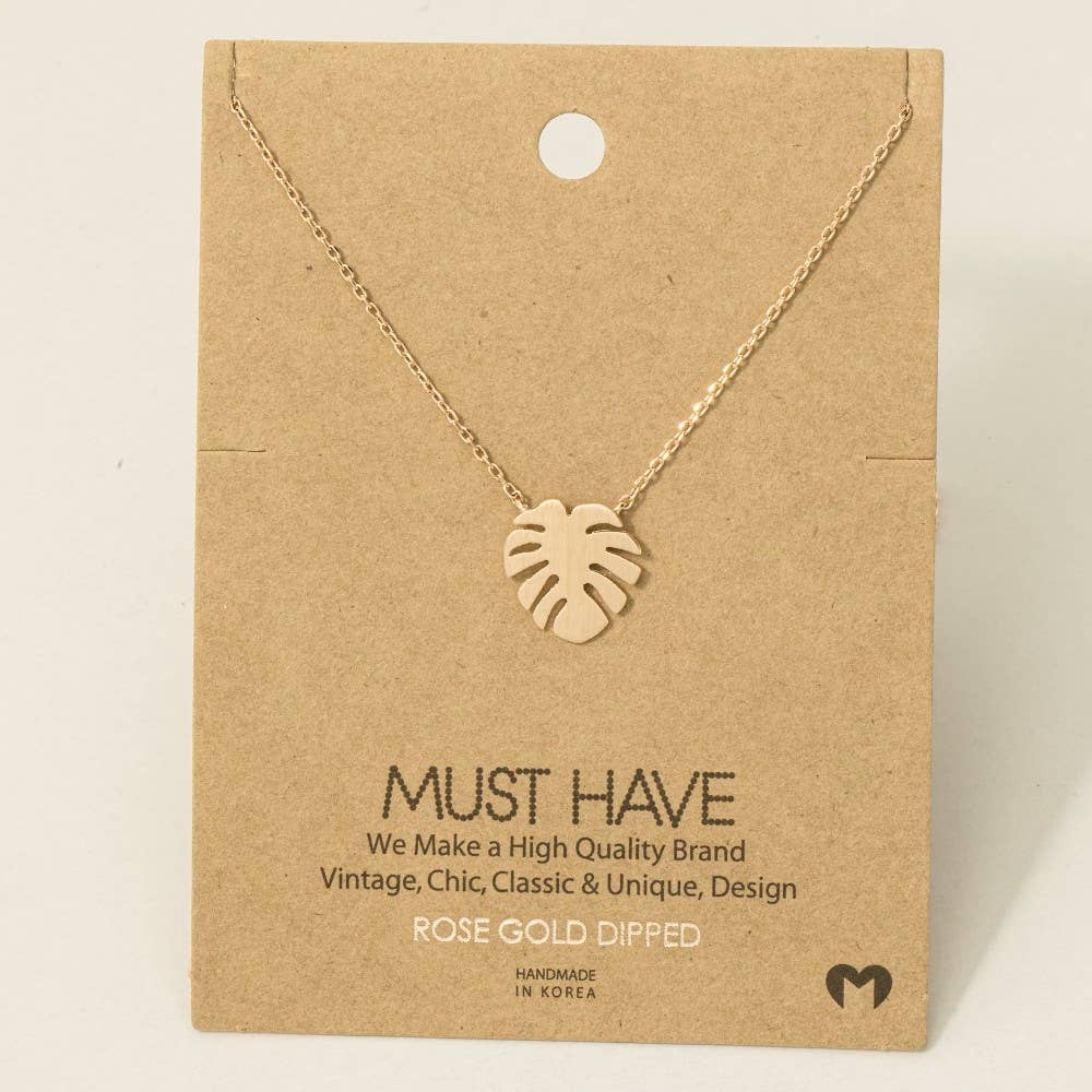 Gold Dipped Monstera Leaf Pendant Necklace: R