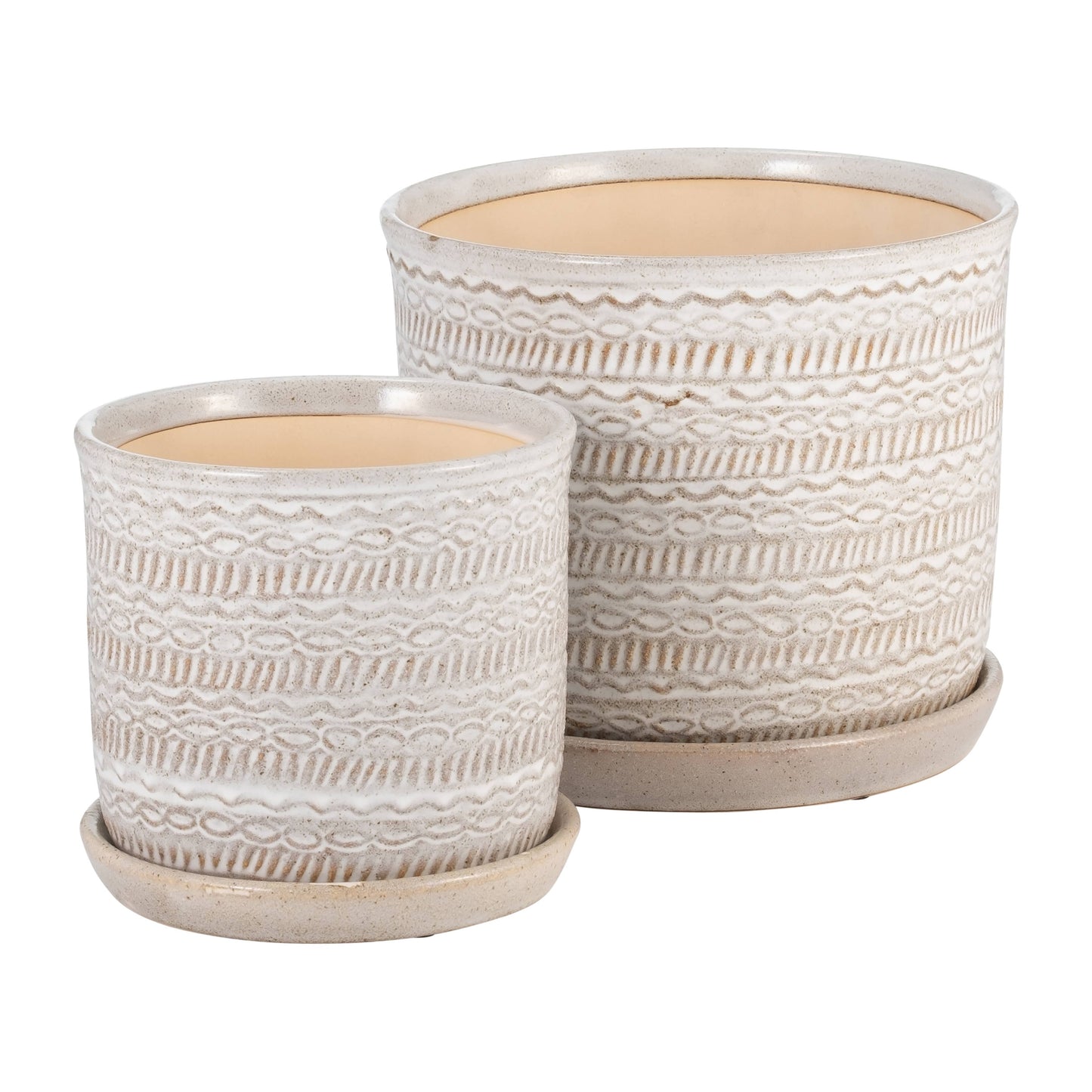 Ivory Ceramic Pot with Tribal Pattern