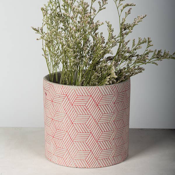 Red Geometric Cement Planter Pot