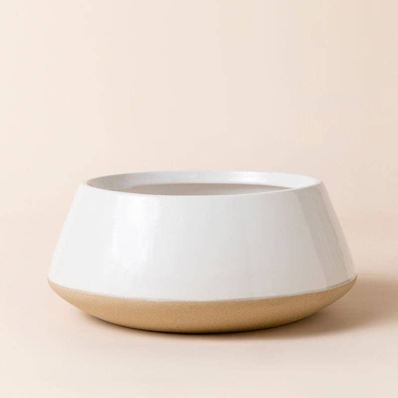 Low Ceramic Planter-White with Terracotta