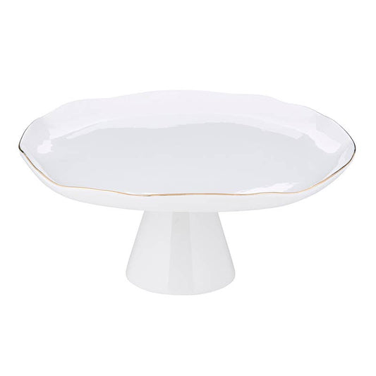 White Pedestal Tray with Gold-Large