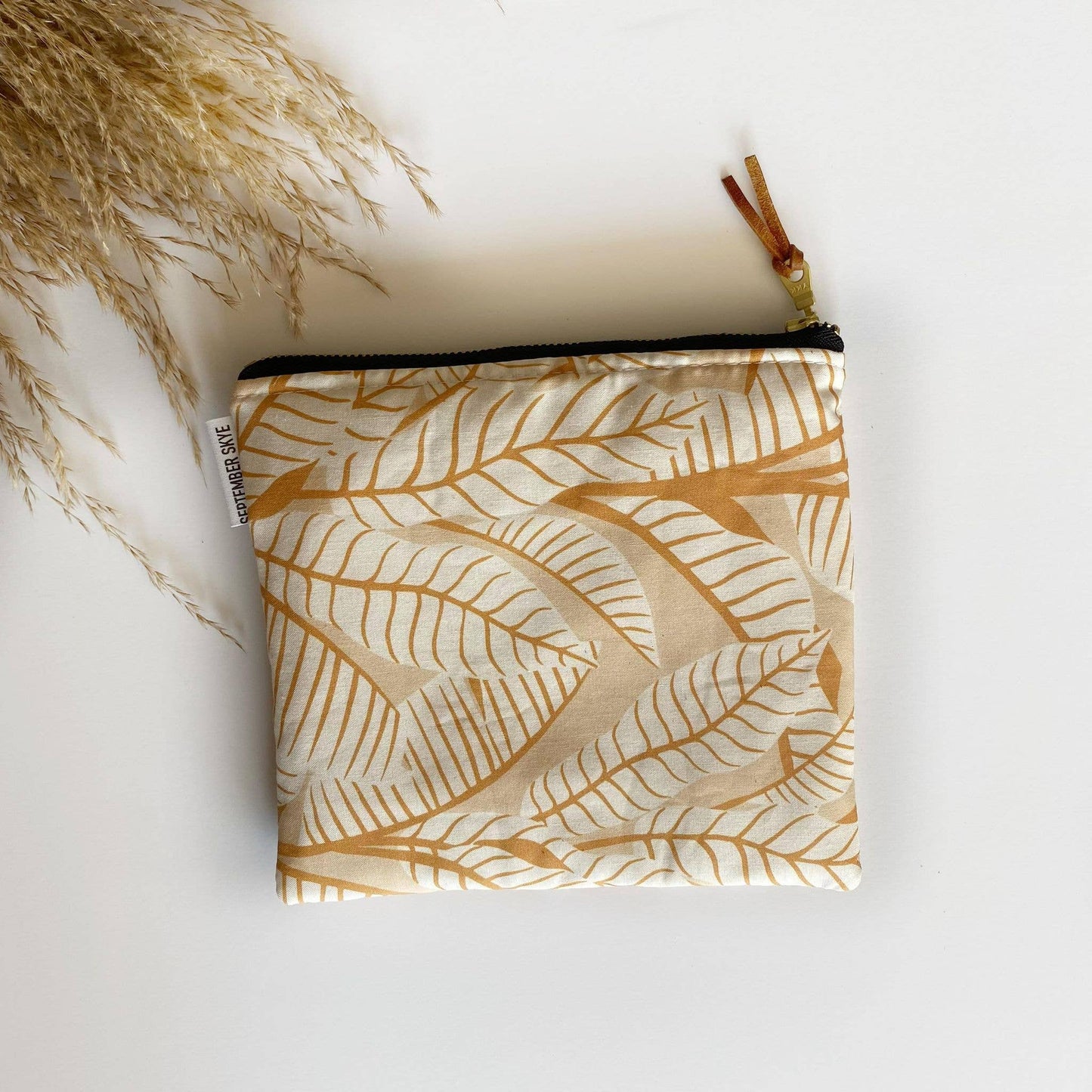 Orange Banana Leaf Zippered Pouch