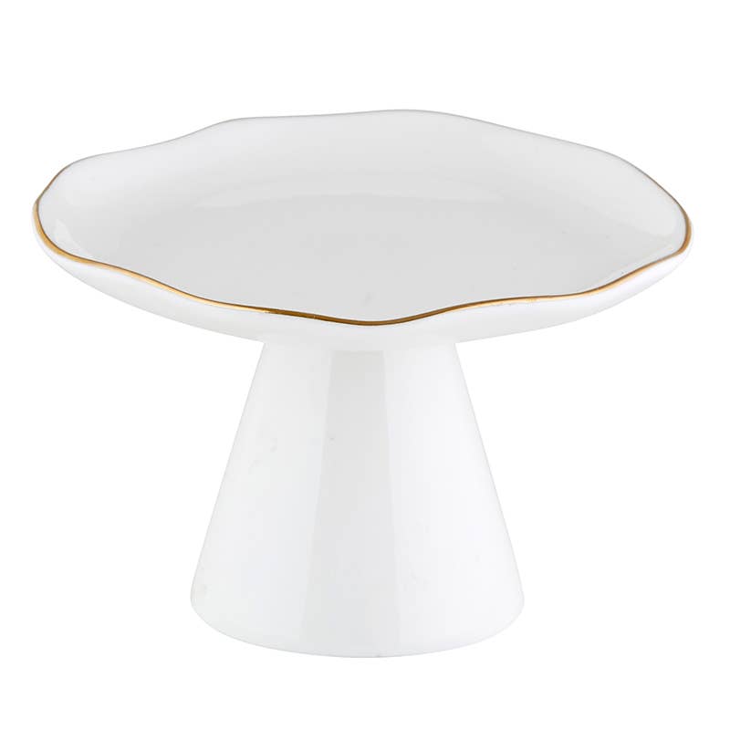White Pedestal Tray with Gold-Small