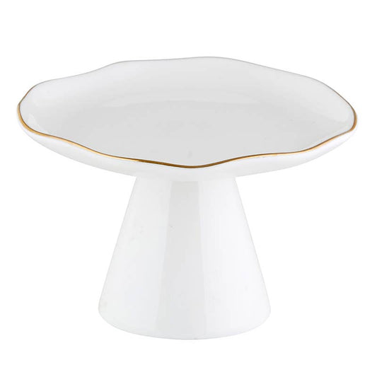 White Pedestal Tray with Gold-Small