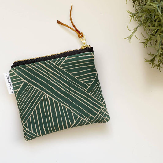 Green and Cream Geometric Zippered Pouch